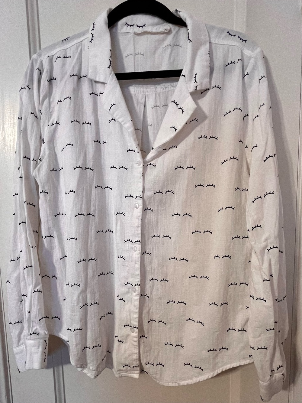 Ellison Eyelash Print Button Down Shirt Size Large 100% Cotton White Long Sleeve